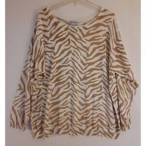Jessica London Plus Size 18/20 Gold/White Cotton Blend Sweater